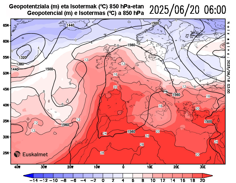 Geopotencial e isotermas a 850 hPa 06:00