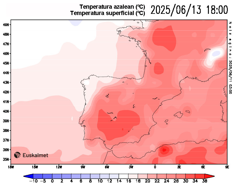Temperatura en superficie 18:00
