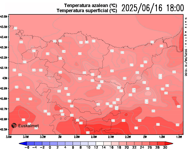 Temperatura en superficie 18:00