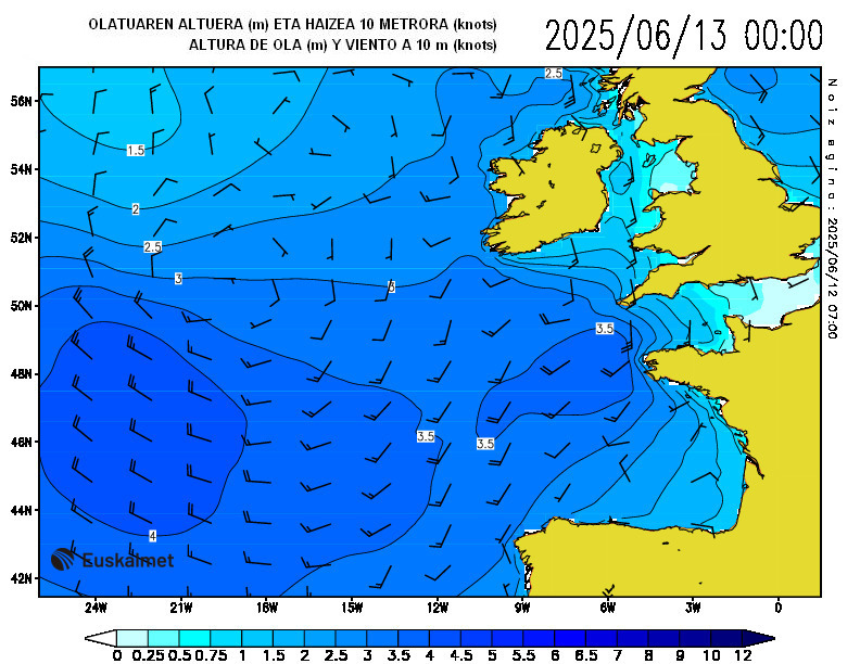 Altura de ola (m) y viento a 10 metros (knots)