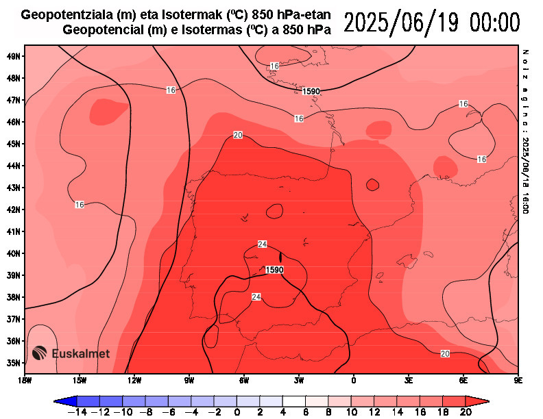 Geopotencial e isotermas a 850 hPa