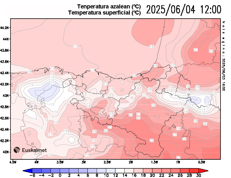 Temperatura en superficie 12:00